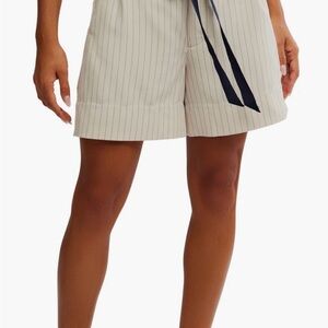 Free People Cream Pinstripe High-Rise Relaxed Shorts